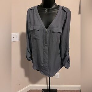 Candies. Gray Long Sleeve Blouse with Lace. Size L
